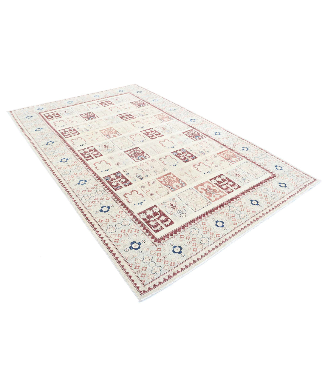 Hand Knotted Bakhtiari Wool Rug - 6'7'' x 9'10'' 6'7'' x 9'10'' (198 X 295) / Ivory / Grey