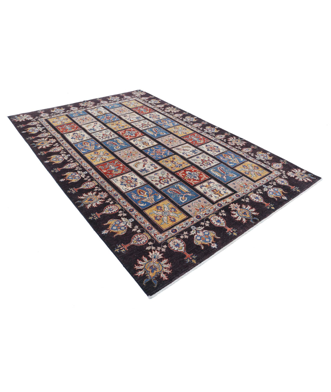 Hand Knotted Bakhtiari Wool Rug - 6'5'' x 9'8'' 6'5'' x 9'8'' (193 X 290) / Brown / Blue