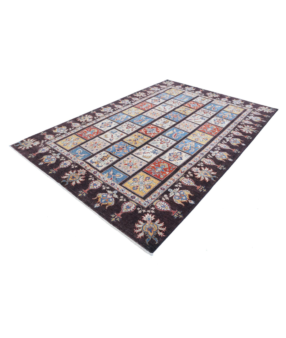 Hand Knotted Bakhtiari Wool Rug - 6'5'' x 9'8'' 6'5'' x 9'8'' (193 X 290) / Brown / Blue