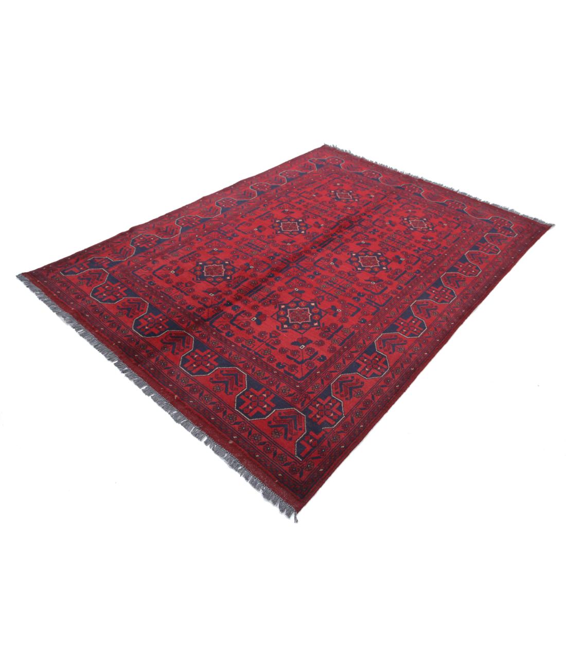 Hand Knotted Afghan Khal Muhammadi Wool Rug - 5'6'' x 7'5'' 5' 6" X 7' 5" (168 X 226) / Red / Blue