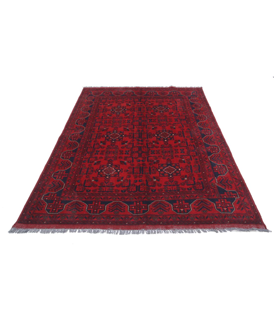 Hand Knotted Afghan Khal Muhammadi Wool Rug - 5'6'' x 7'5'' 5' 6" X 7' 5" (168 X 226) / Red / Blue