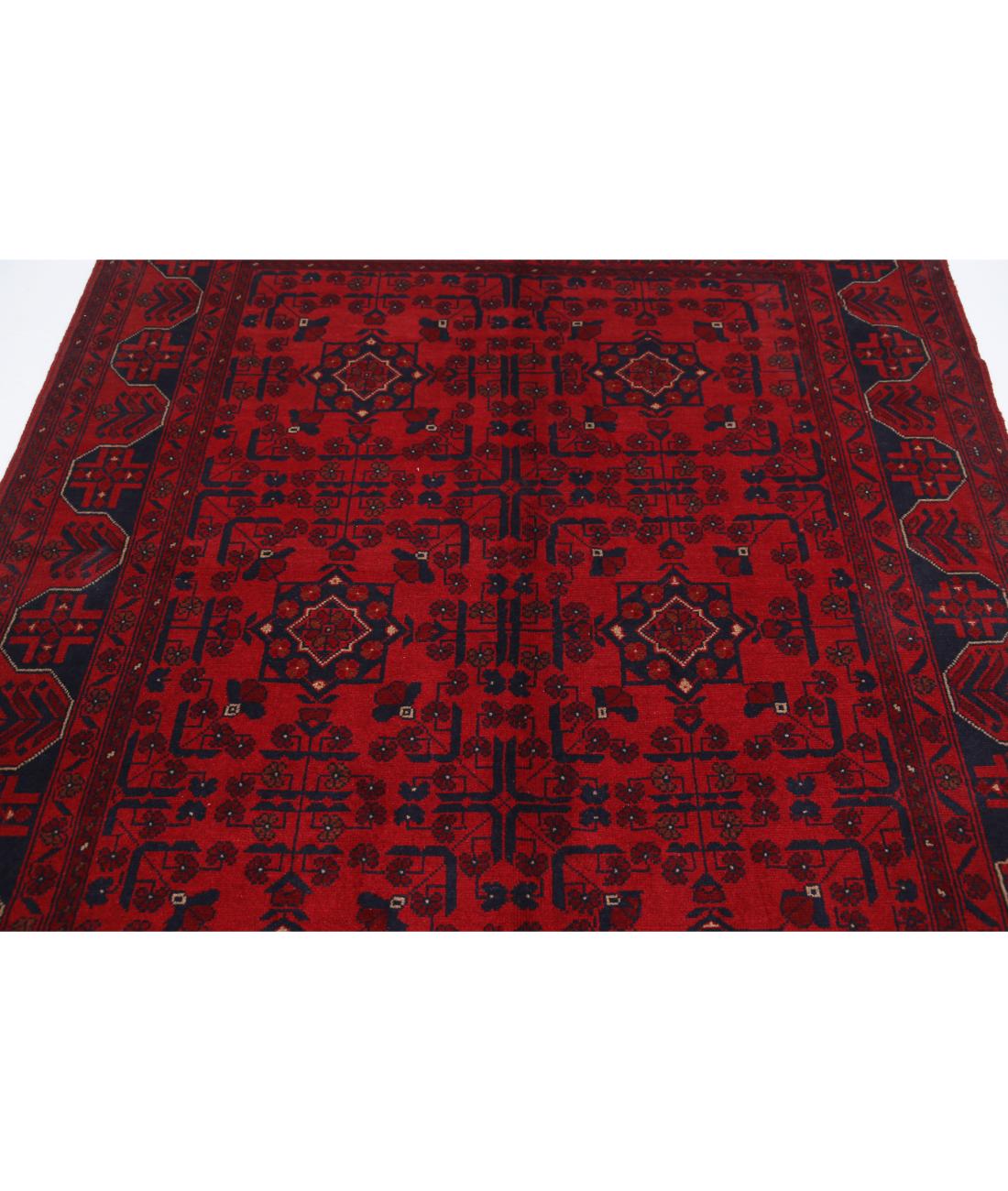 Hand Knotted Afghan Khal Muhammadi Wool Rug - 5'6'' x 7'5'' 5' 6" X 7' 5" (168 X 226) / Red / Blue