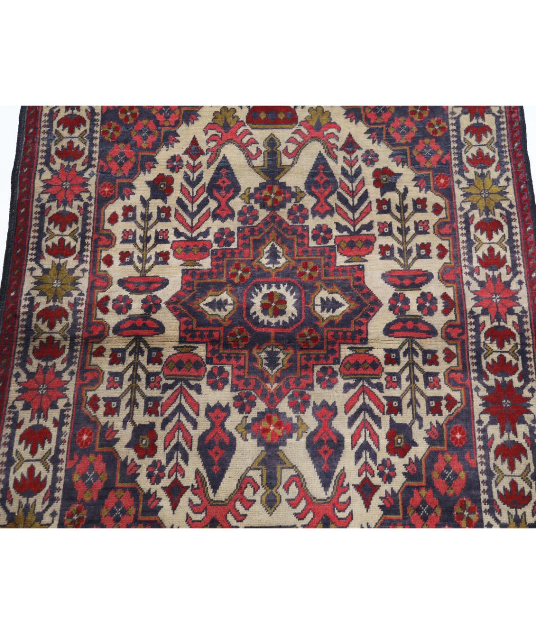 Hand Knotted Afghan Khal Muhammadi Wool Rug - 2'8'' x 3'10'' 2' 8" X 3' 10" (81 X 117) / Ivory / Blue