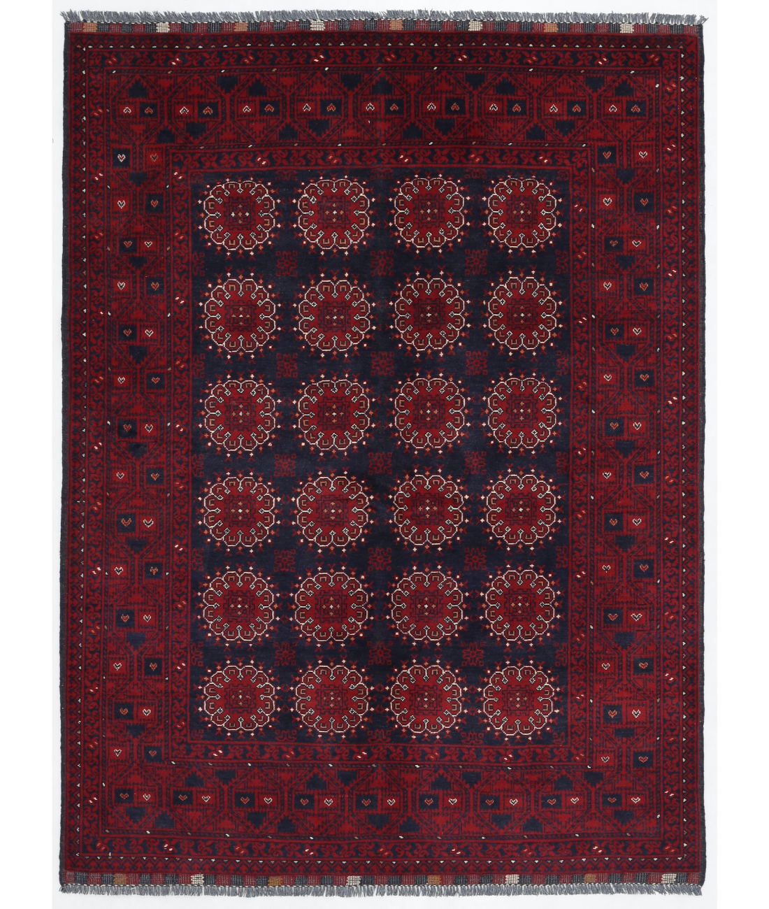 Hand Knotted Afghan Wool Rug  - 4' 11" X 6' 6" 4' 11" X 6' 6" (150 X 198) / Blue / Red