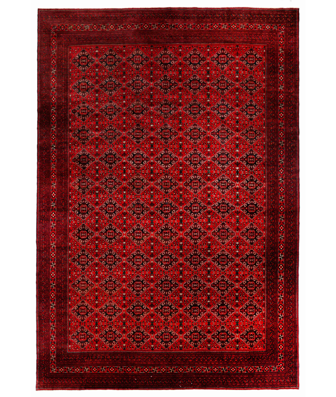 Hand Knotted Afghan Wool Rug  - 12' 10" X 18' 11" 12' 10" X 18' 11" (391 X 577) / Red / Ivory