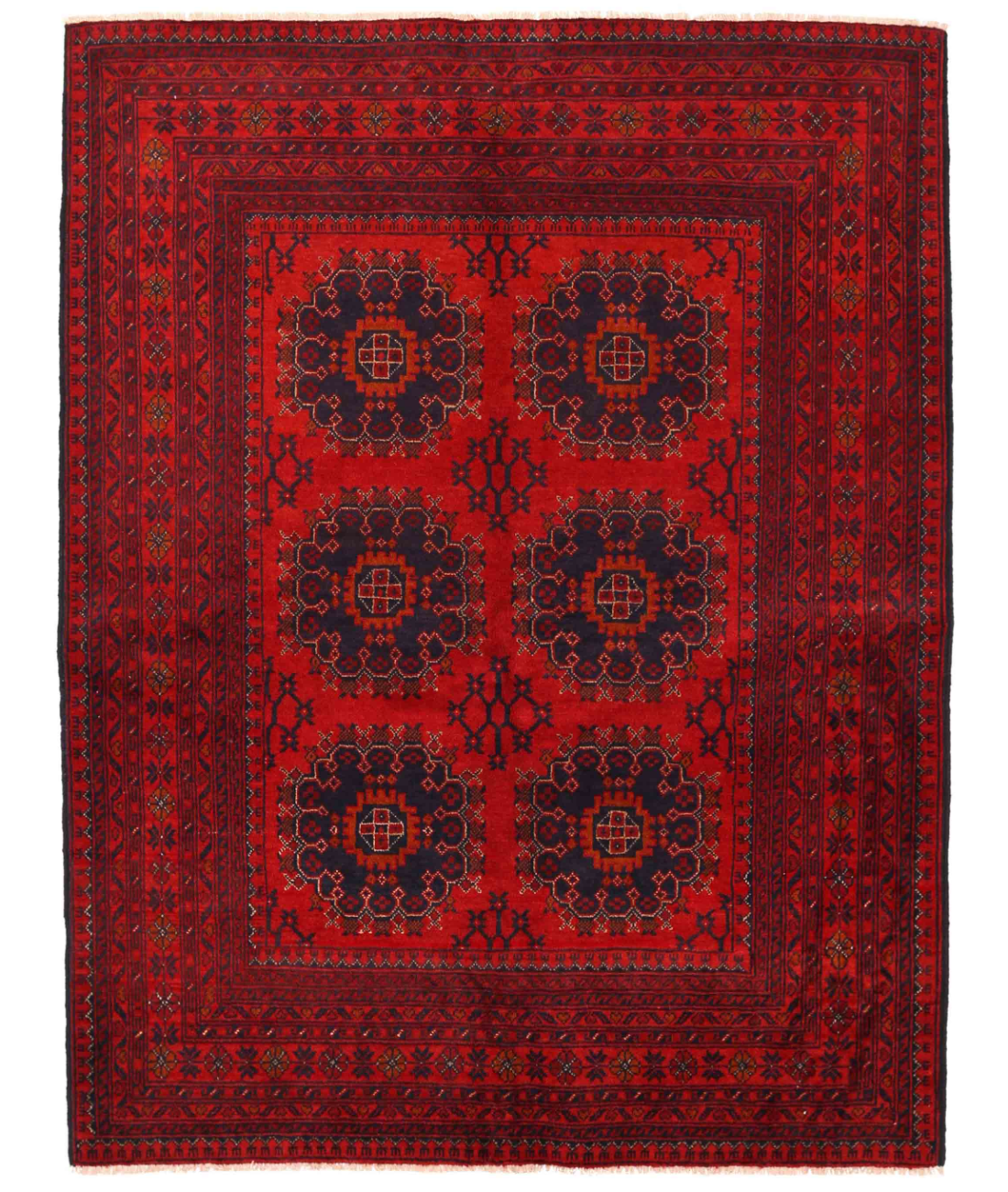 Hand Knotted Afghan Wool Rug  - 4&#39; 10&quot; X 6&#39; 4&quot; 4&#39; 10&quot; X 6&#39; 4&quot; (147 X 193) / Red / Red