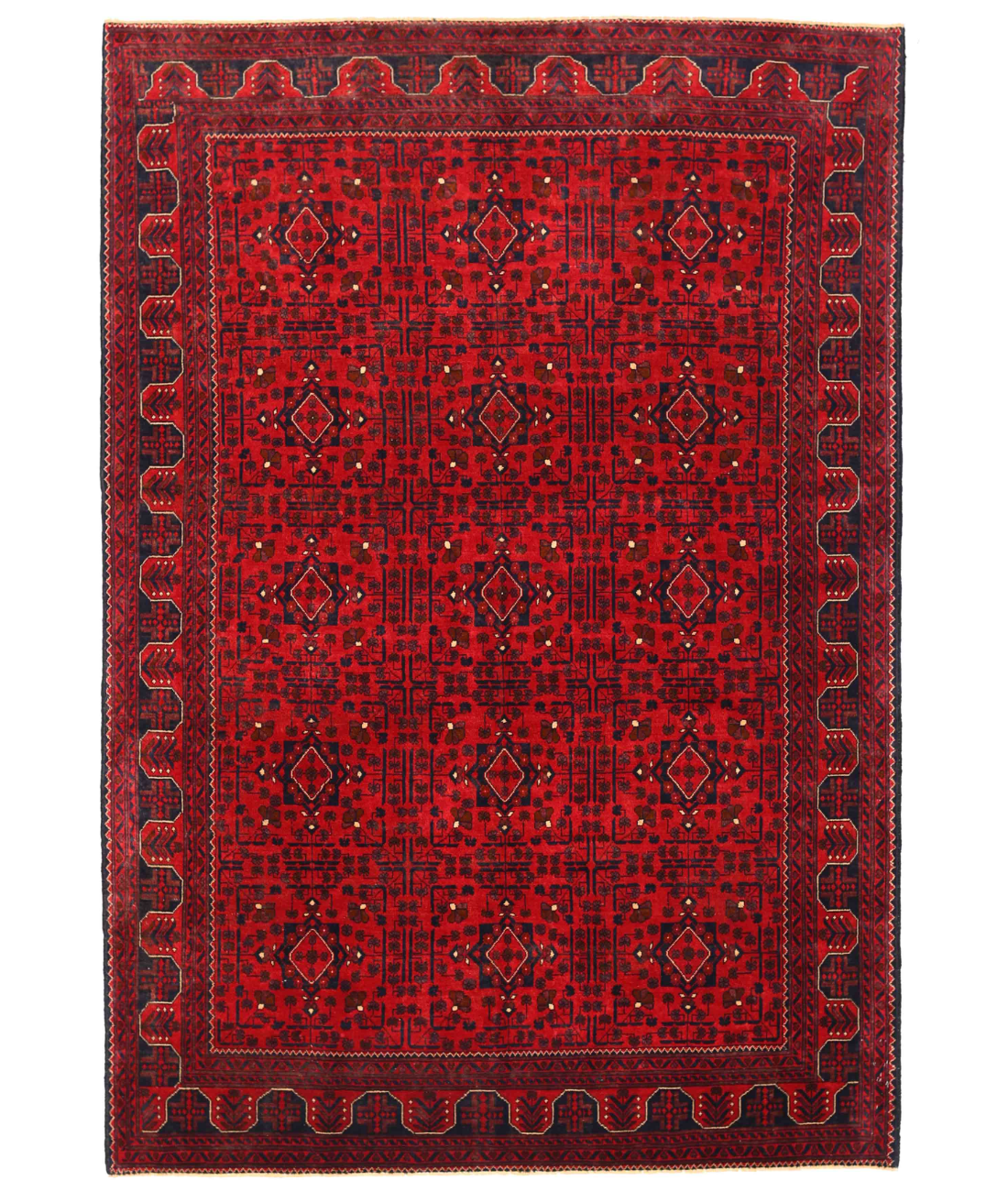 Hand Knotted Afghan Wool Rug  - 6' 4" X 9' 6" 6' 4" X 9' 6" (193 X 290) / Red / Black