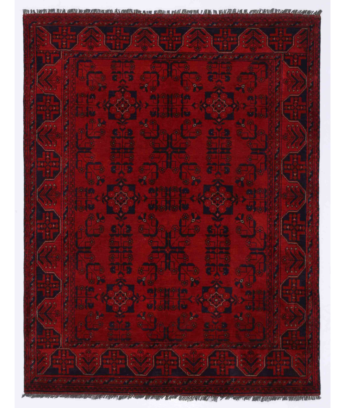 Hand Knotted Afghan Wool Rug  - 4' 1" X 6' 2" 4' 1" X 6' 2" (124 X 188) / Red / Red