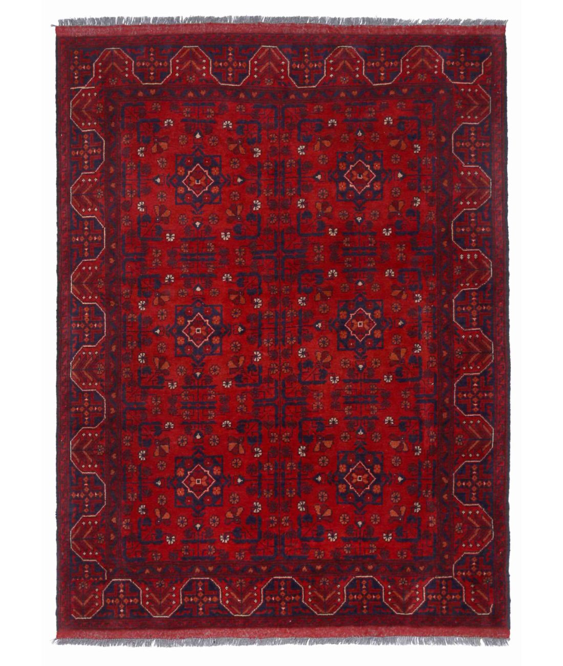 Hand Knotted Afghan Wool Rug  - 4&#39; 1&quot; X 6&#39; 7&quot; 4&#39; 1&quot; X 6&#39; 7&quot; (124 X 201) / Red / Black