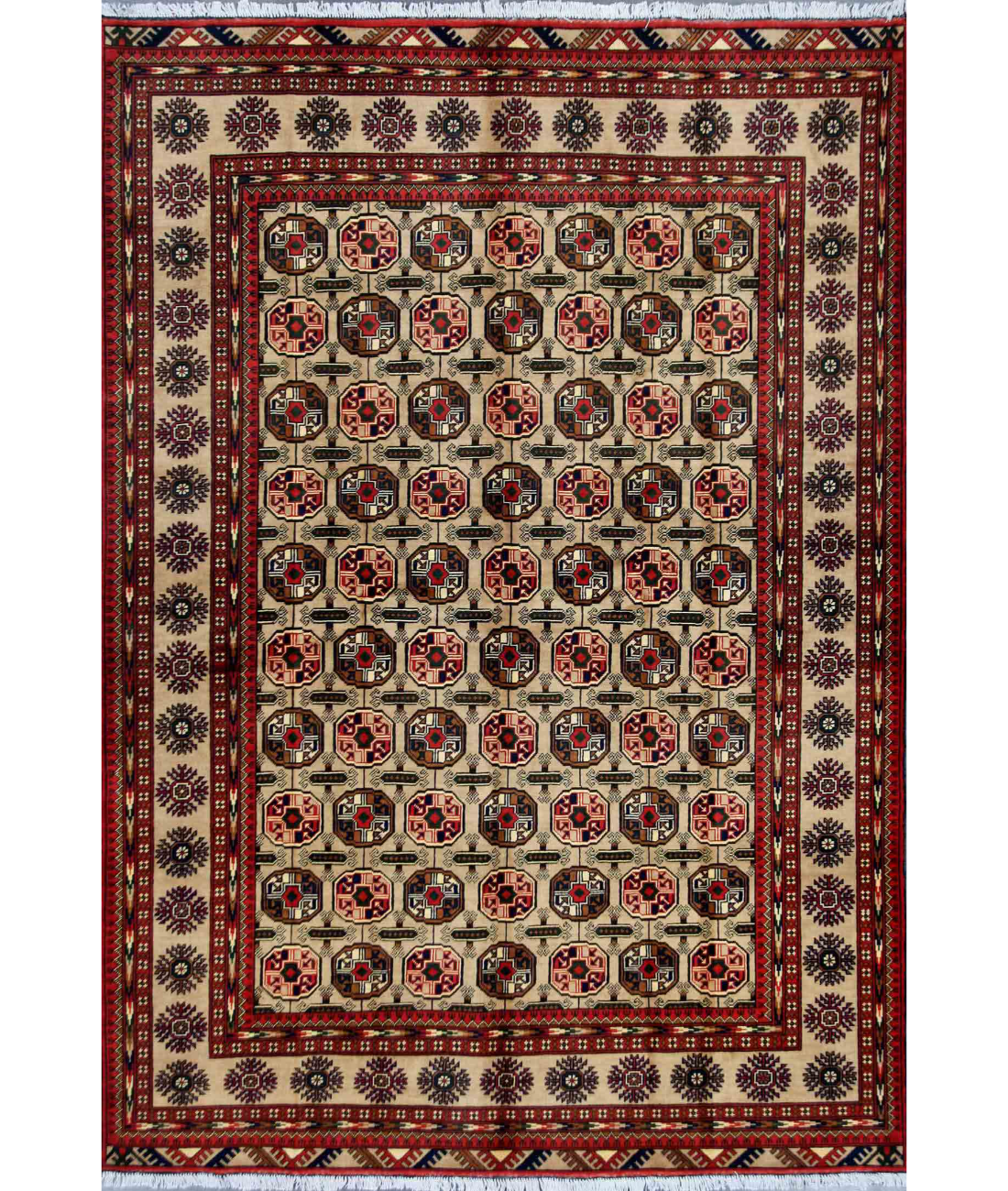 Hand Knotted Afghan Wool Rug  - 6&#39; 7&quot; X 9&#39; 7&quot; 6&#39; 7&quot; X 9&#39; 7&quot; (201 X 292) / Beige / Red