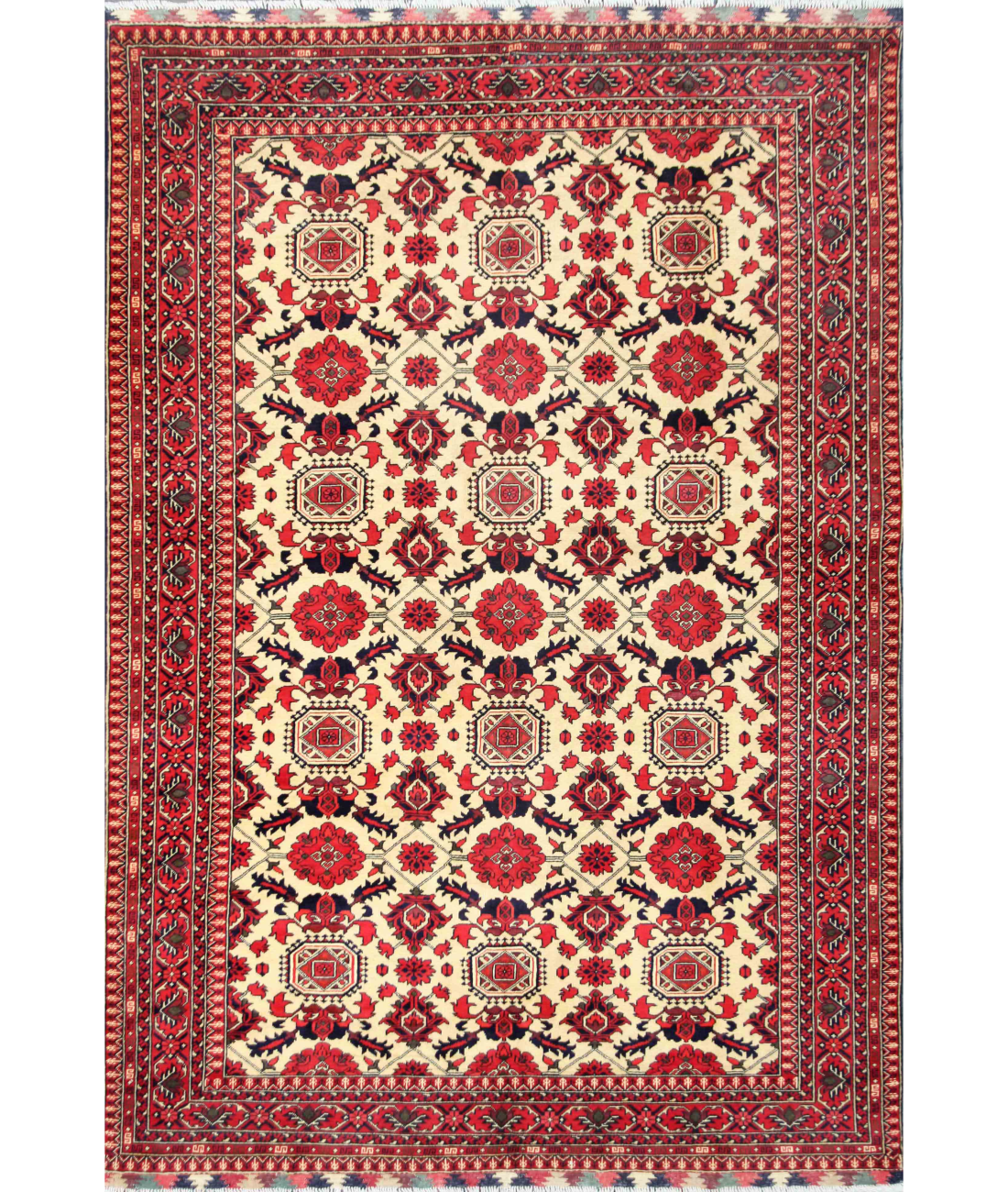 Hand Knotted Afghan Wool Rug  - 6&#39; 10&quot; X 10&#39; 0&quot; 6&#39; 10&quot; X 10&#39; 0&quot; (208 X 305) / Beige / Red