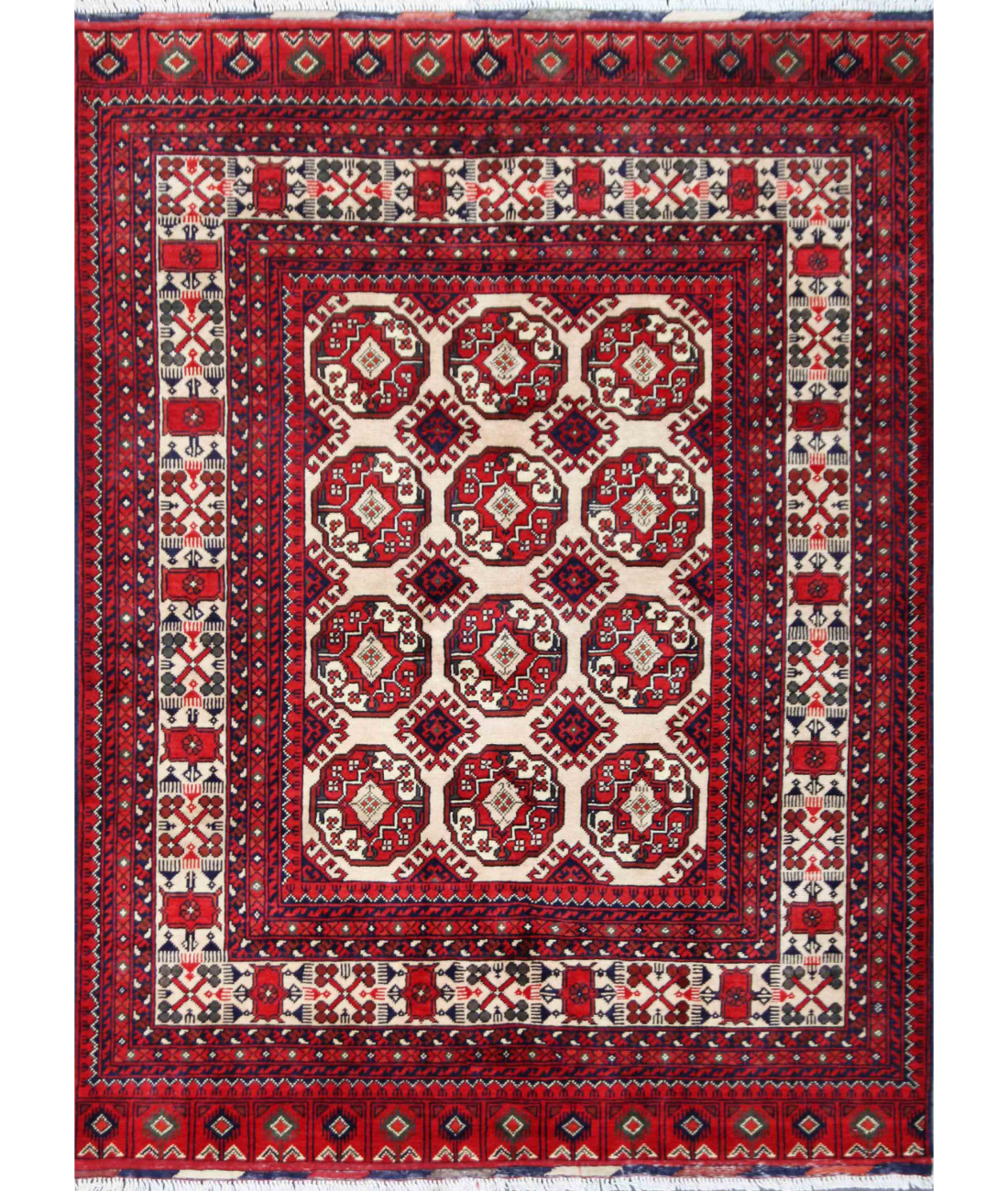 Hand Knotted Afghan Wool Rug  - 4&#39; 11&quot; X 6&#39; 7&quot; 4&#39; 11&quot; X 6&#39; 7&quot; (150 X 201) / Beige / Red