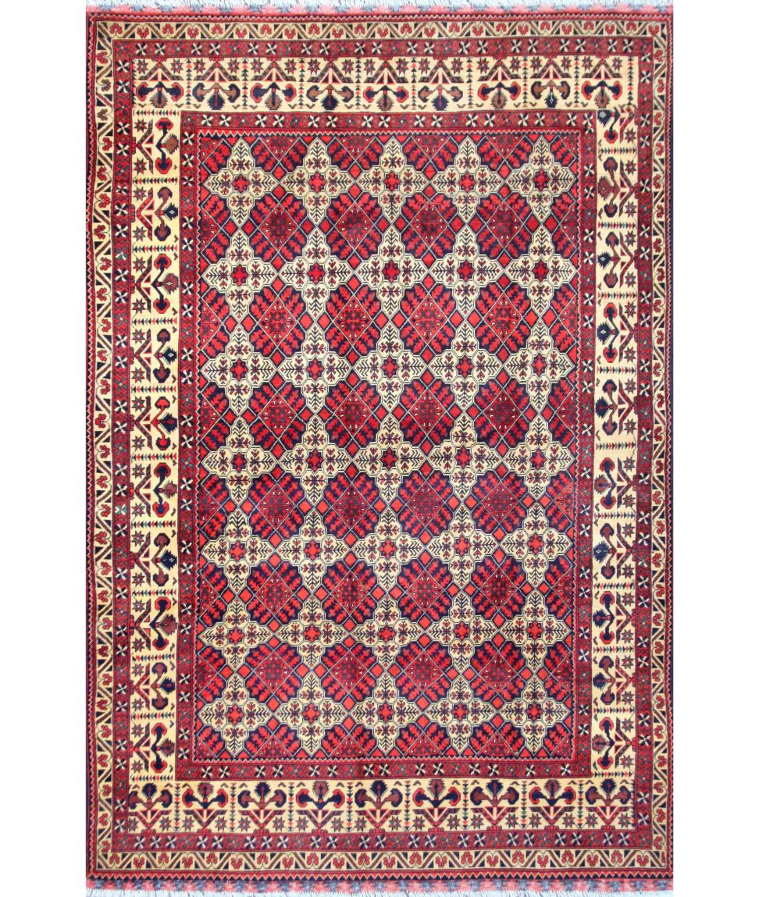 Hand Knotted Afghan Wool Rug  - 6&#39; 6&quot; X 9&#39; 8&quot; 6&#39; 6&quot; X 9&#39; 8&quot; (198 X 295) / Beige / Red