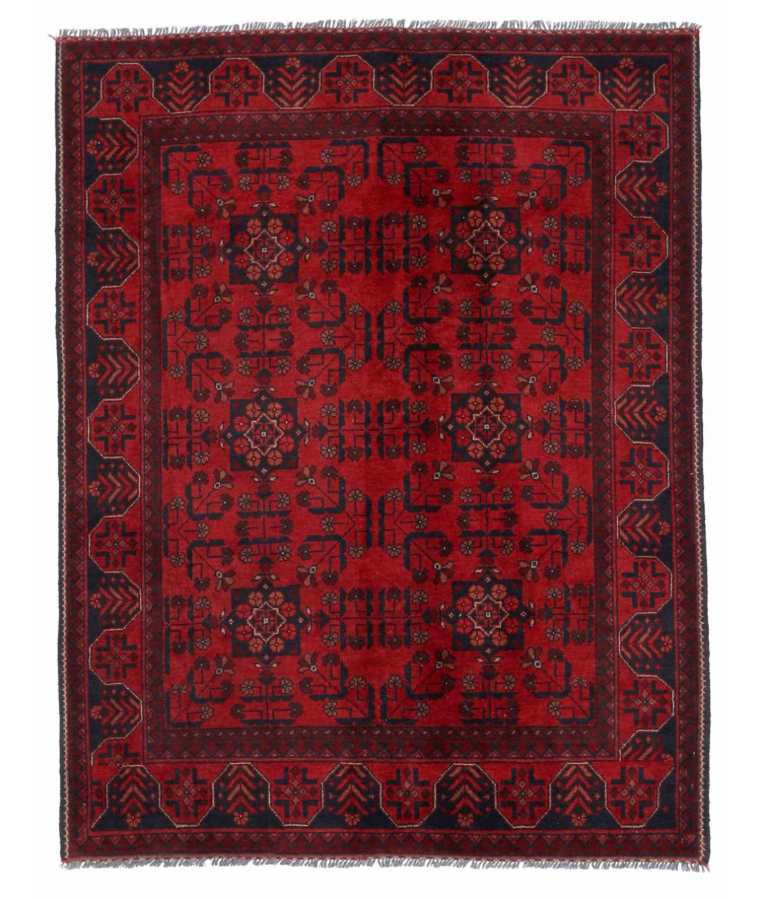 Hand Knotted Afghan Wool Rug  - 4&#39; 10&quot; X 6&#39; 4&quot; 4&#39; 10&quot; X 6&#39; 4&quot; (147 X 193) / Red / Blue