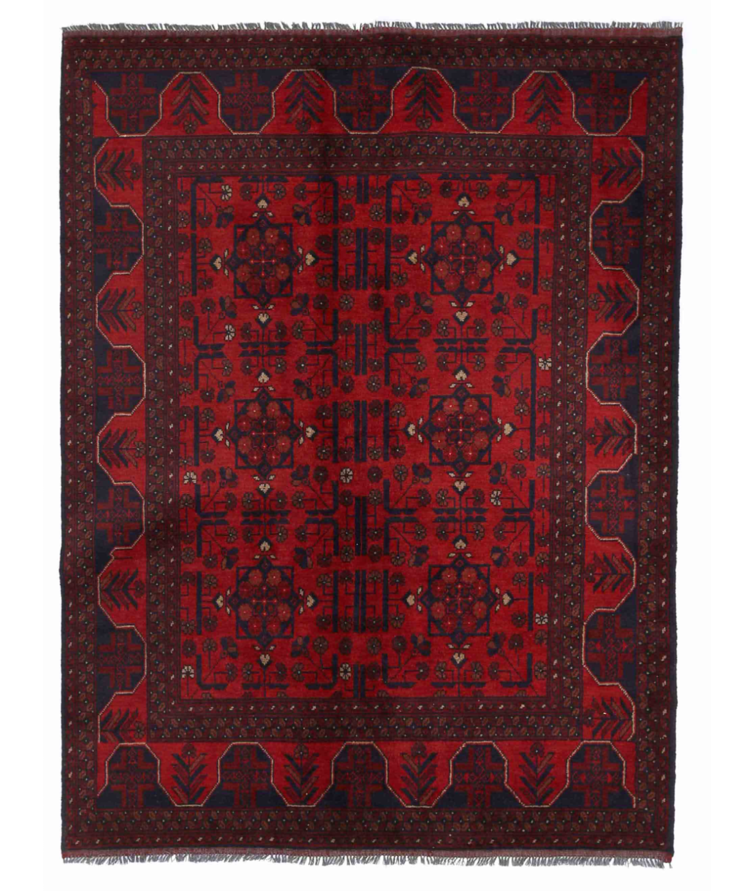 Hand Knotted Afghan Wool Rug  - 4' 9" X 6' 3" 4' 9" X 6' 3" (145 X 191) / Red / Blue