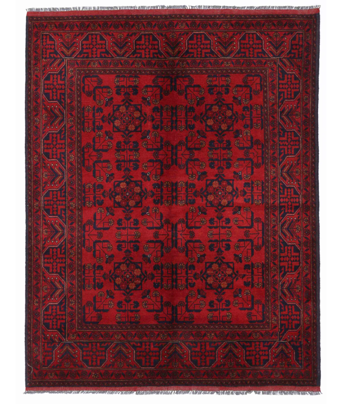 Hand Knotted Afghan Wool Rug  - 4' 11" X 6' 5" 4' 11" X 6' 5" (150 X 196) / Red / Blue