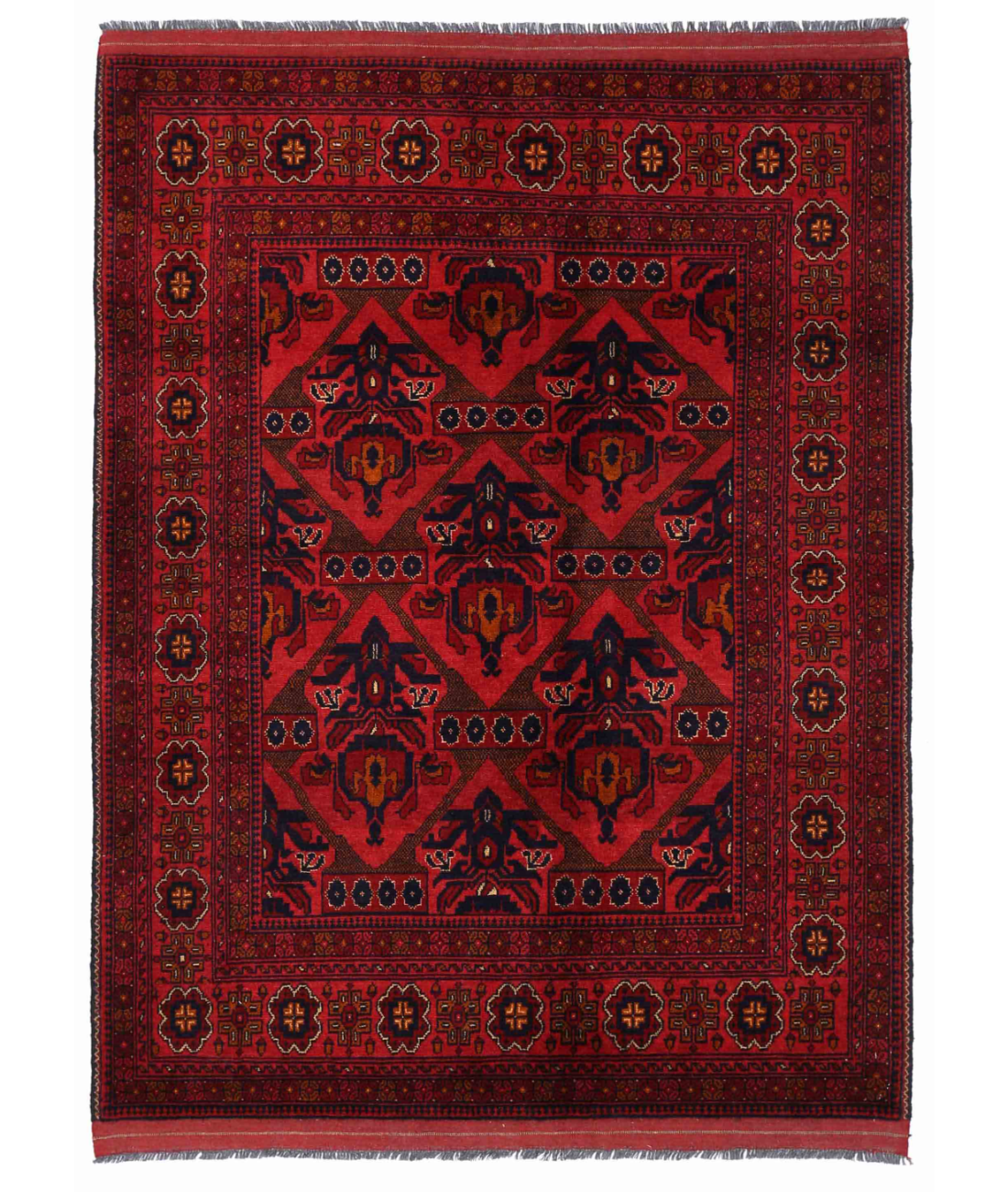 Hand Knotted Afghan Wool Rug  - 4' 9" X 6' 4" 4' 9" X 6' 4" (145 X 193) / Red / Blue