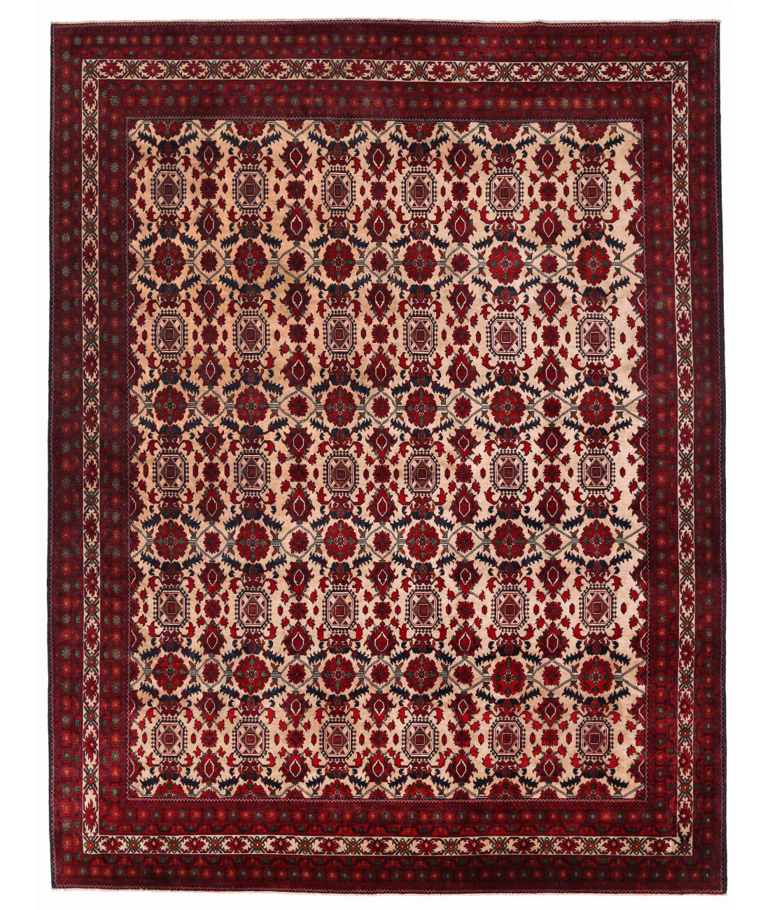 Hand Knotted Afghan Wool Rug  - 9&#39; 9&quot; X 12&#39; 9&quot; 9&#39; 9&quot; X 12&#39; 9&quot; (297 X 389) / Beige / Red