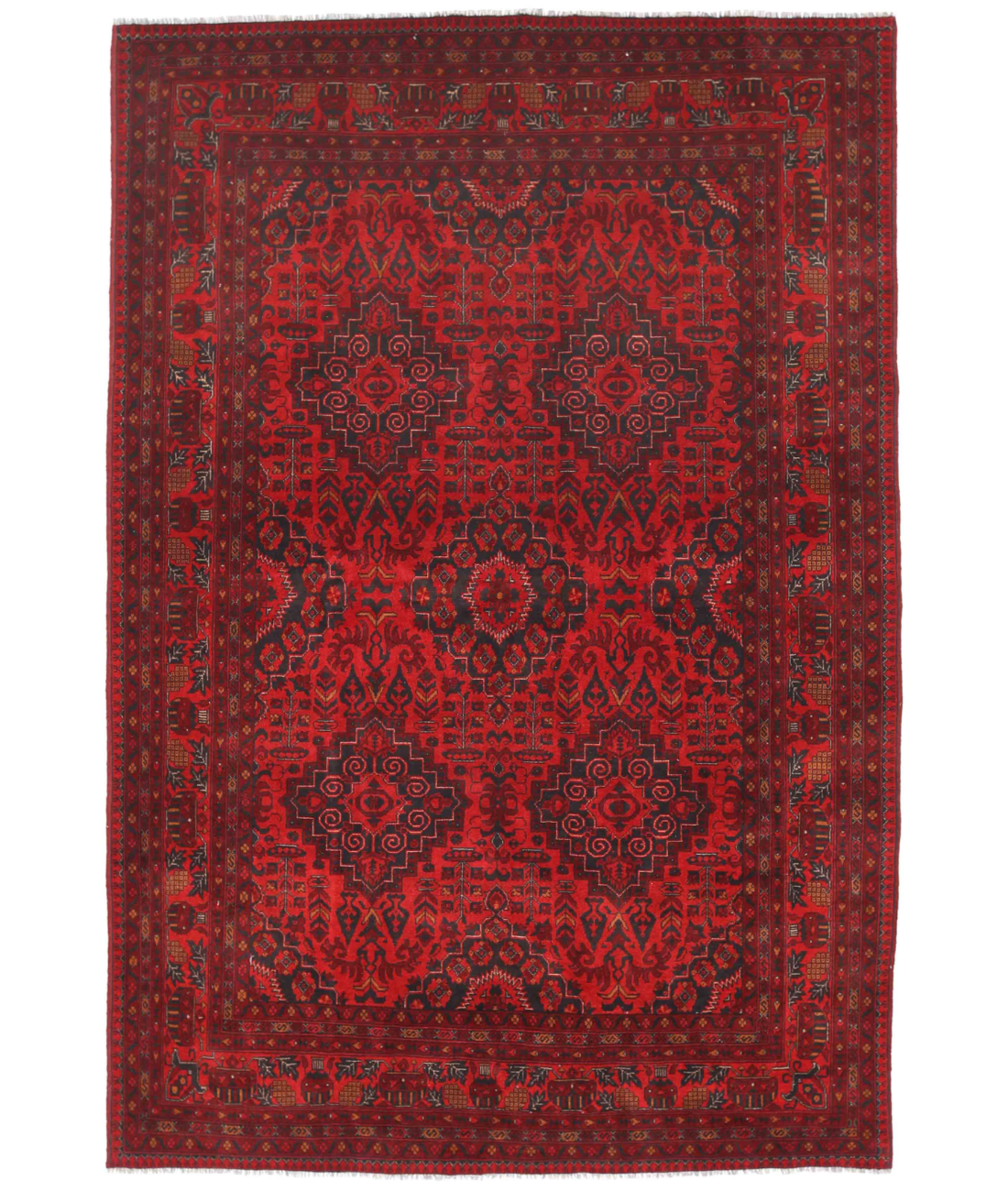 Hand Knotted Afghan Wool Rug  - 6&#39; 8&quot; X 9&#39; 9&quot; 6&#39; 8&quot; X 9&#39; 9&quot; (203 X 297) / Red / Blue