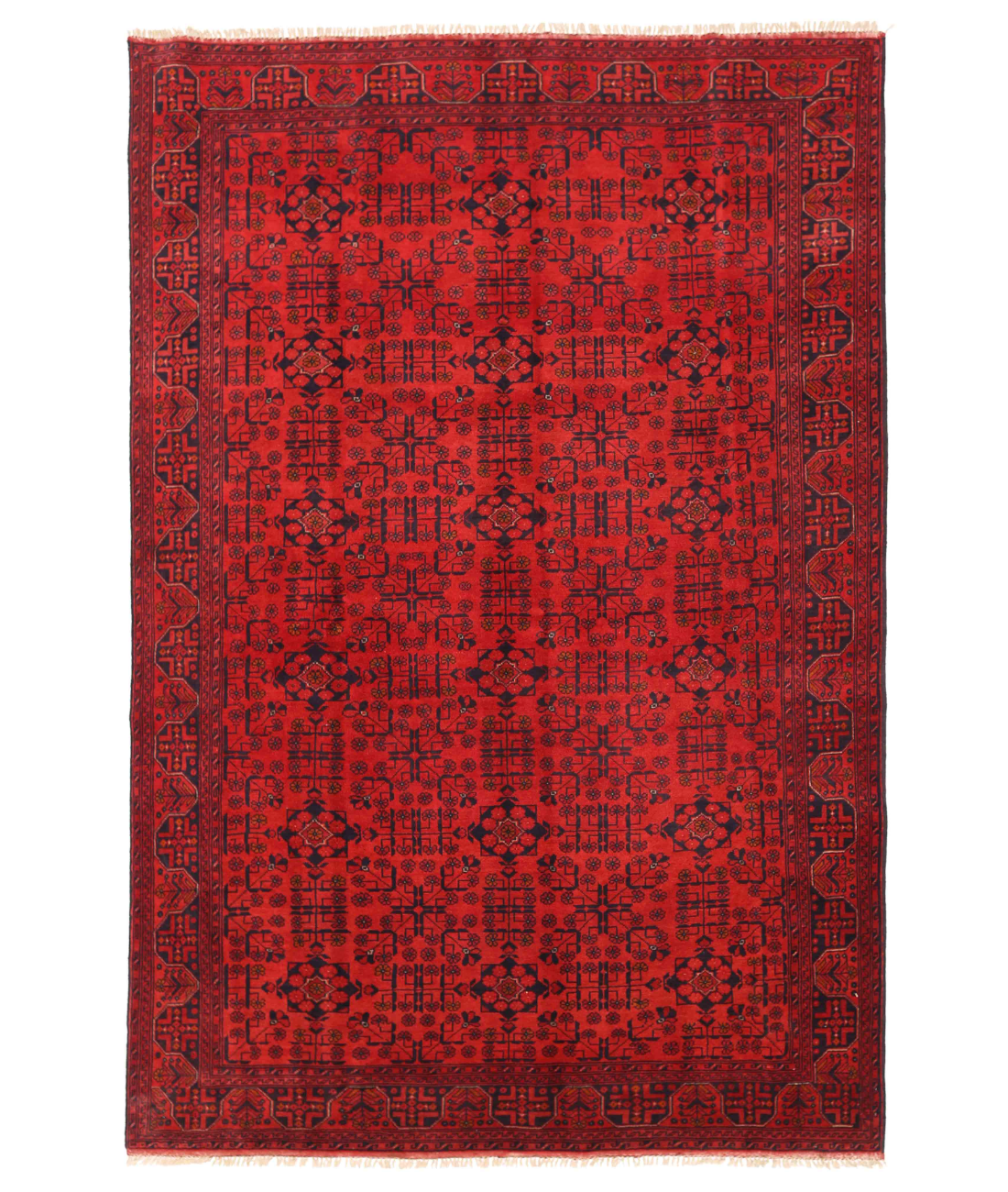 Hand Knotted Afghan Wool Rug  - 6&#39; 5&quot; X 9&#39; 6&quot; 6&#39; 5&quot; X 9&#39; 6&quot; (196 X 290) / Red / Blue