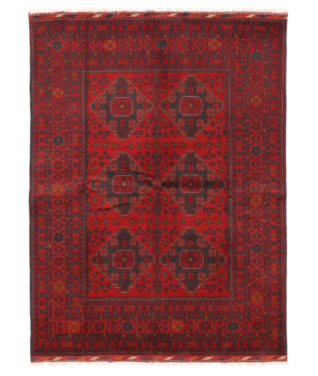 Hand Knotted Afghan Wool Rug  - 5&#39; 6&quot; X 7&#39; 3&quot; 5&#39; 6&quot; X 7&#39; 3&quot; (168 X 221) / Red / Blue