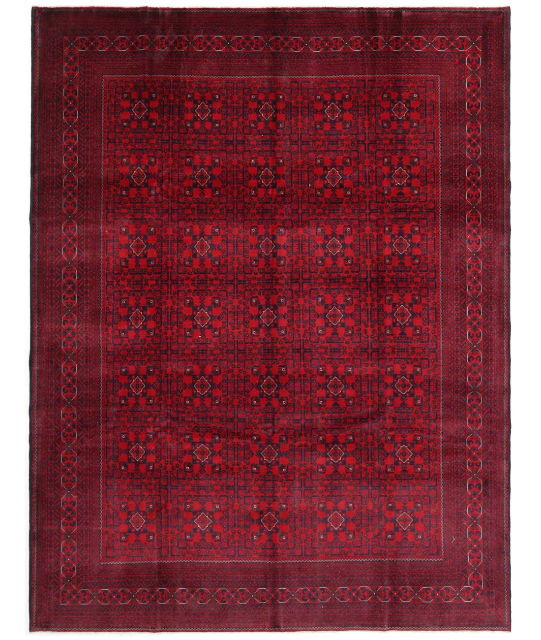 Hand Knotted Afghan Wool Rug  - 9&#39; 9&quot; X 12&#39; 9&quot; 9&#39; 9&quot; X 12&#39; 9&quot; (297 X 389) / Red / Blue