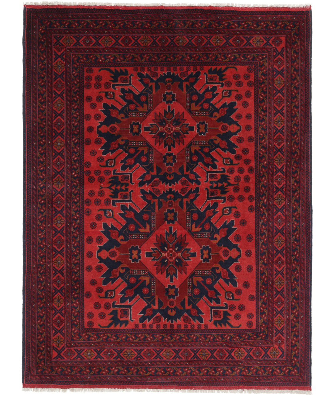 Hand Knotted Afghan Wool Rug  - 5&#39; 0&quot; X 6&#39; 8&quot; 5&#39; 0&quot; X 6&#39; 8&quot; (152 X 203) / Red / Blue