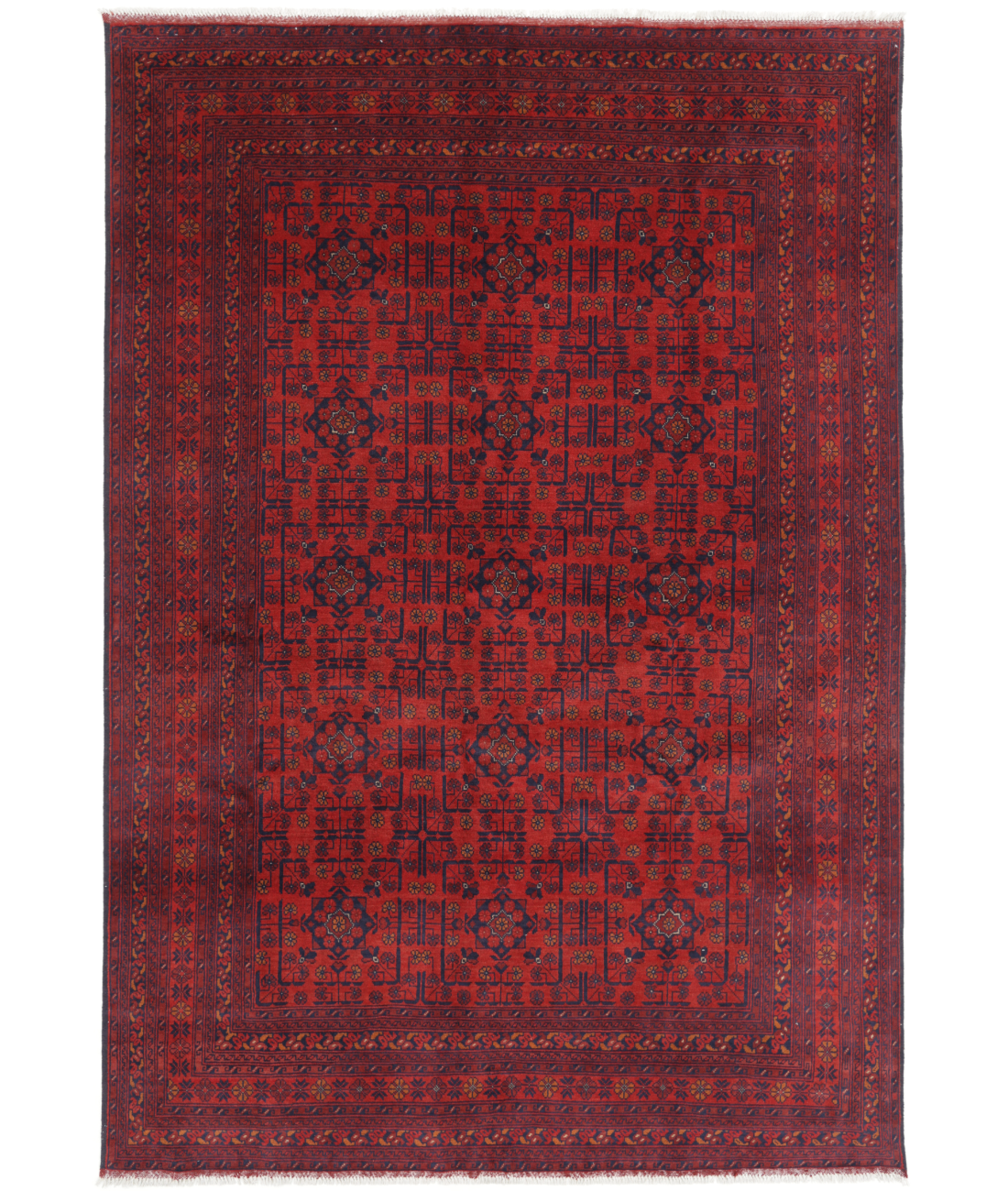 Hand Knotted Afghan Wool Rug  - 6&#39; 8&quot; X 9&#39; 8&quot; 6&#39; 8&quot; X 9&#39; 8&quot; (203 X 295) / Red / Blue