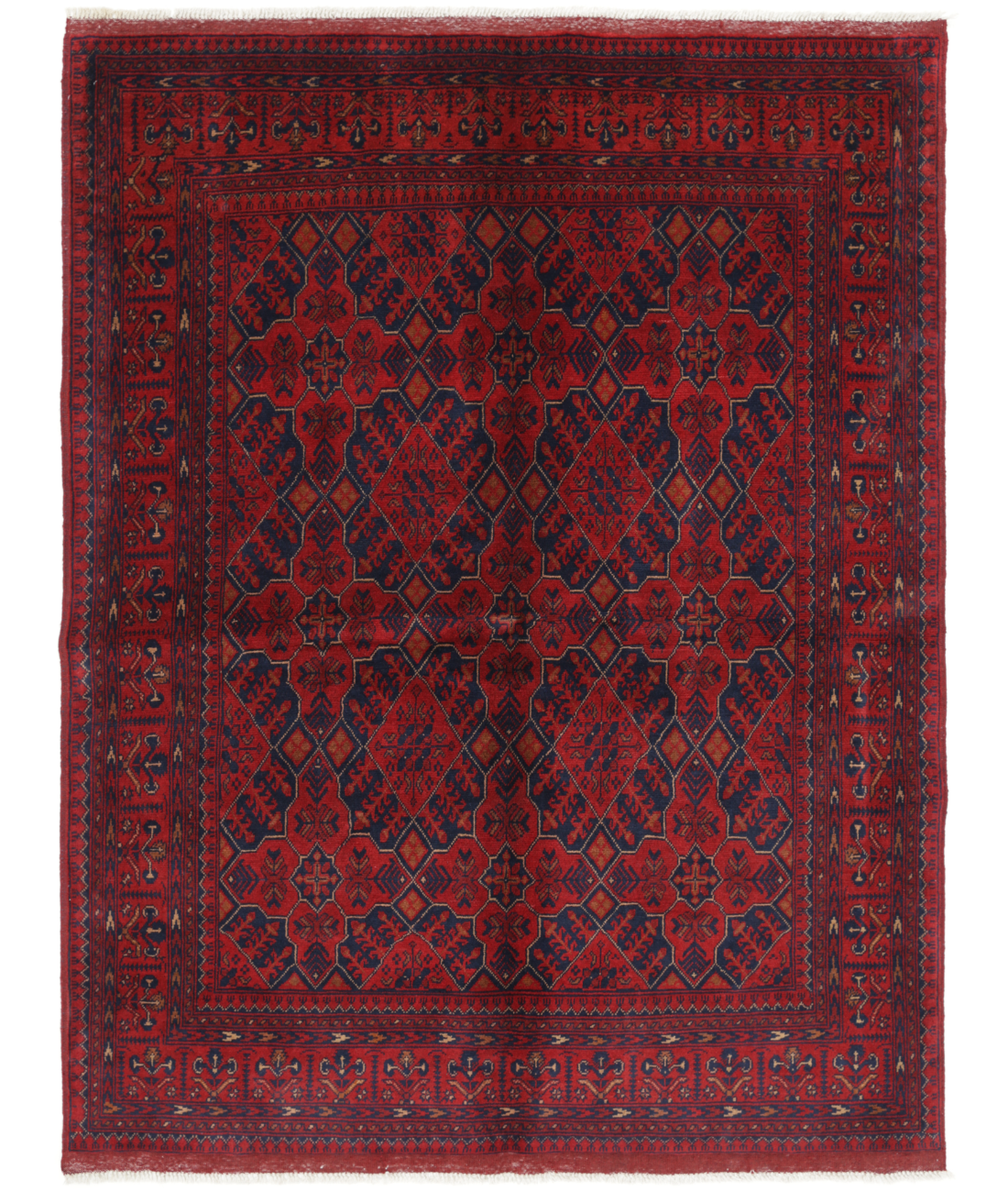 Hand Knotted Afghan Wool Rug  - 4&#39; 11&quot; X 6&#39; 3&quot; 4&#39; 11&quot; X 6&#39; 3&quot; (150 X 191) / Red / Blue