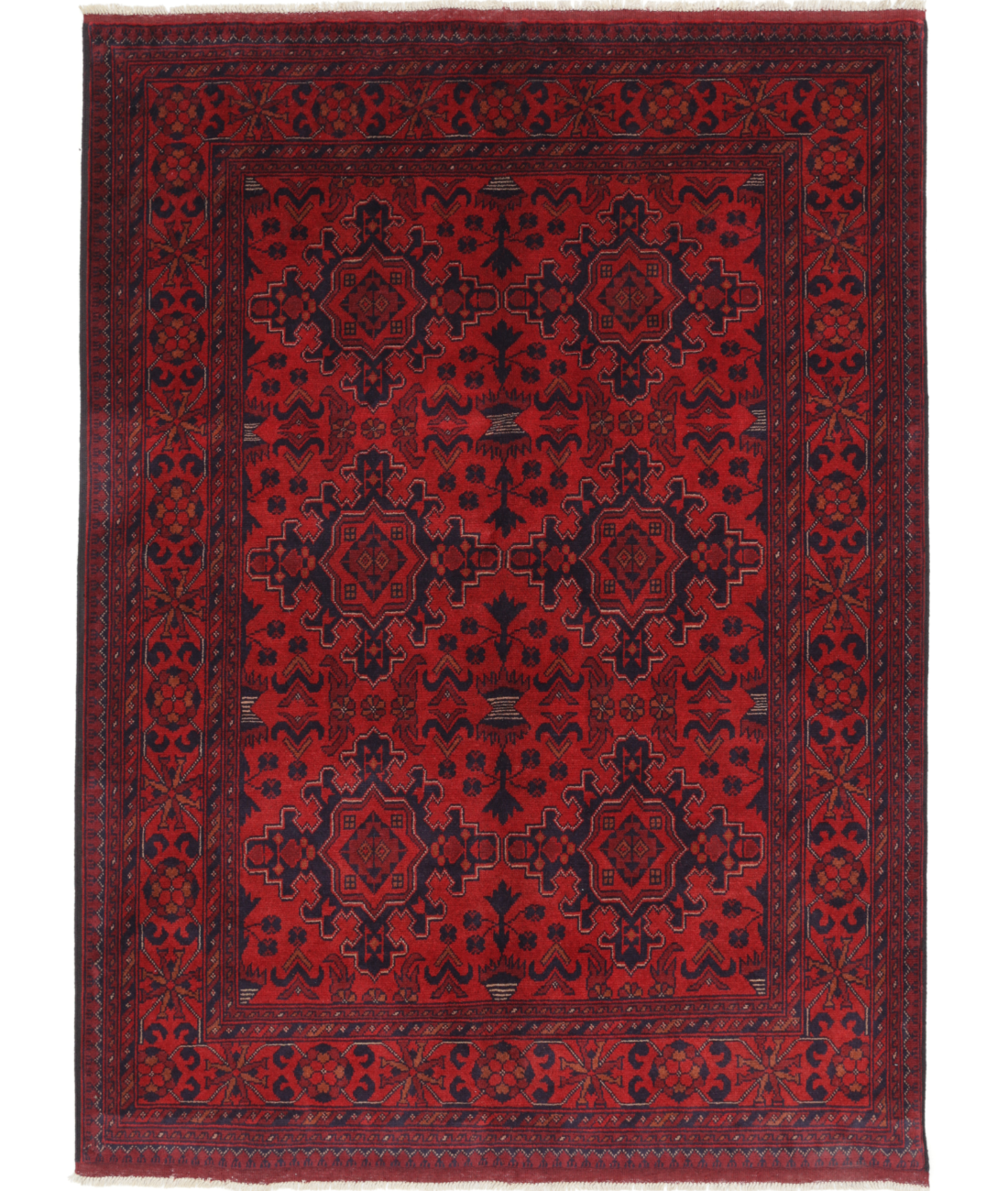 Hand Knotted Afghan Wool Rug  - 4&#39; 10&quot; X 6&#39; 6&quot; 4&#39; 10&quot; X 6&#39; 6&quot; (147 X 198) / Red / Blue