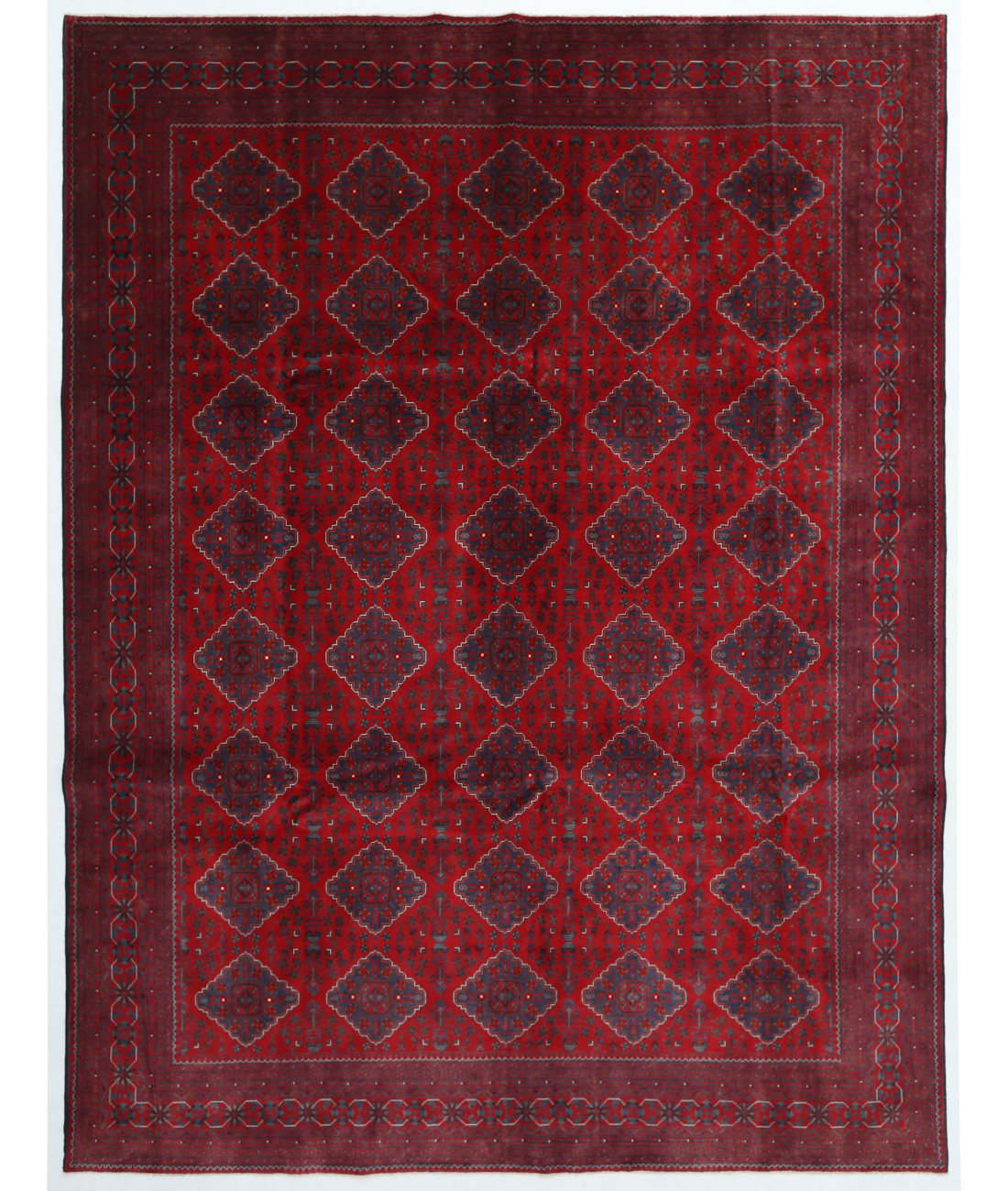 Hand Knotted Afghan Wool Rug  - 9&#39; 9&quot; X 12&#39; 8&quot; 9&#39; 9&quot; X 12&#39; 8&quot; (297 X 386) / Red / Blue