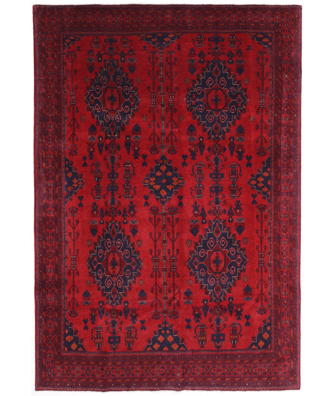 Hand Knotted Afghan Wool Rug  - 6&#39; 8&quot; X 9&#39; 6&quot; 6&#39; 8&quot; X 9&#39; 6&quot; (203 X 290) / Red / Blue