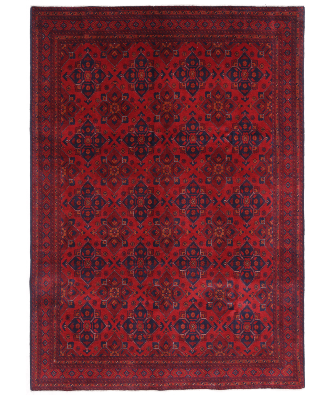 Hand Knotted Afghan Wool Rug  - 6&#39; 8&quot; X 9&#39; 5&quot; 6&#39; 8&quot; X 9&#39; 5&quot; (203 X 287) / Red / Blue