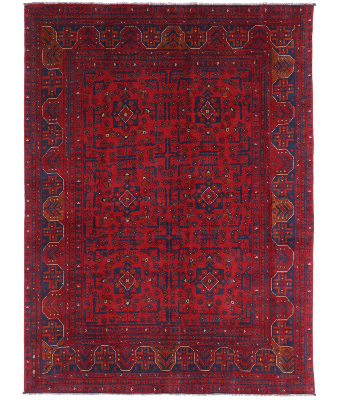 Hand Knotted Afghan Wool Rug  - 5&#39; 7&quot; X 7&#39; 7&quot; 5&#39; 7&quot; X 7&#39; 7&quot; (170 X 231) / Red / Blue