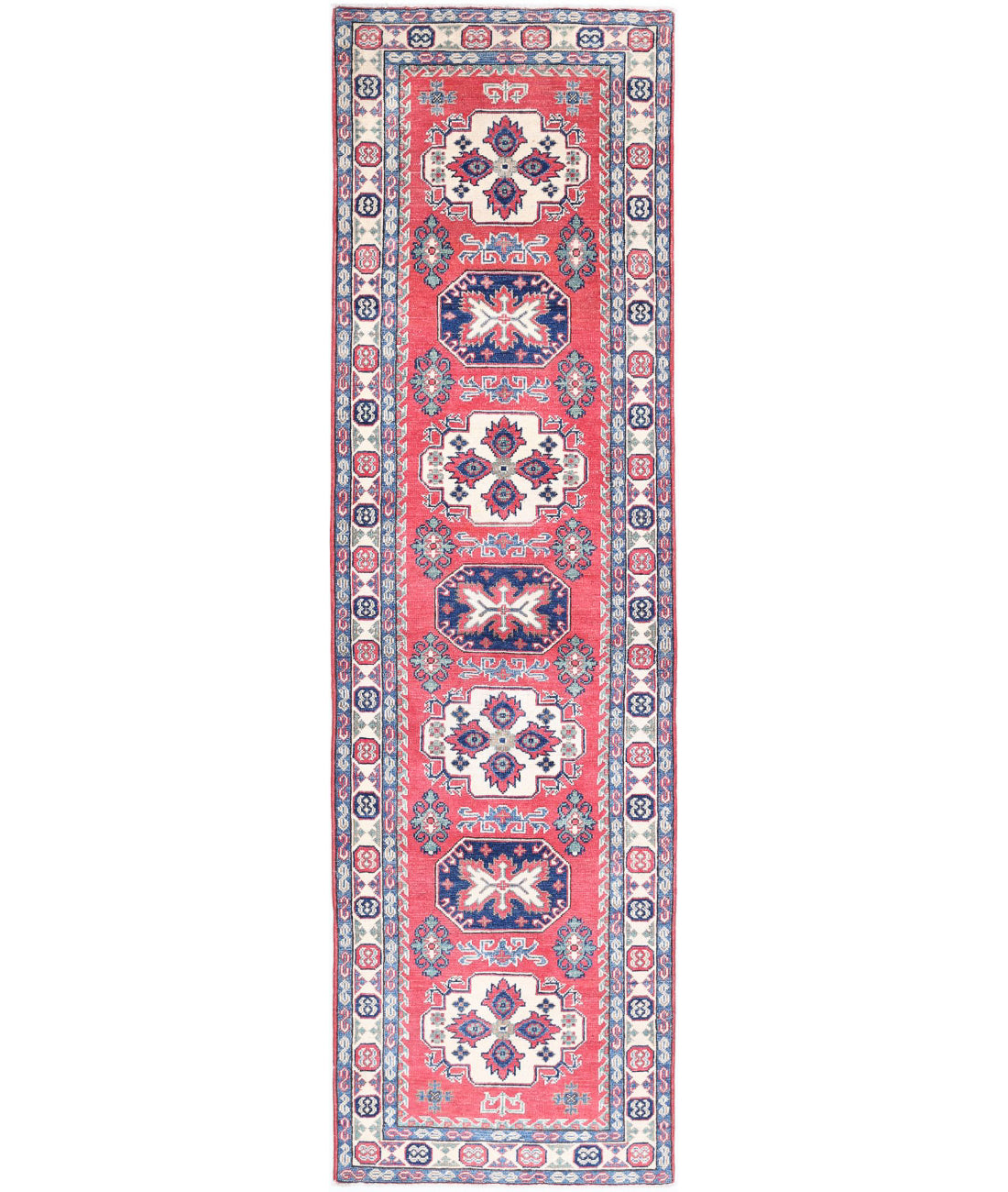 Hand Knotted Tribal Kazak Wool Rug - 2&#39;7&#39;&#39; x 9&#39;4&#39;&#39; 2&#39;7&#39;&#39; x 9&#39;4&#39;&#39; (78 X 280) / Red / Ivory