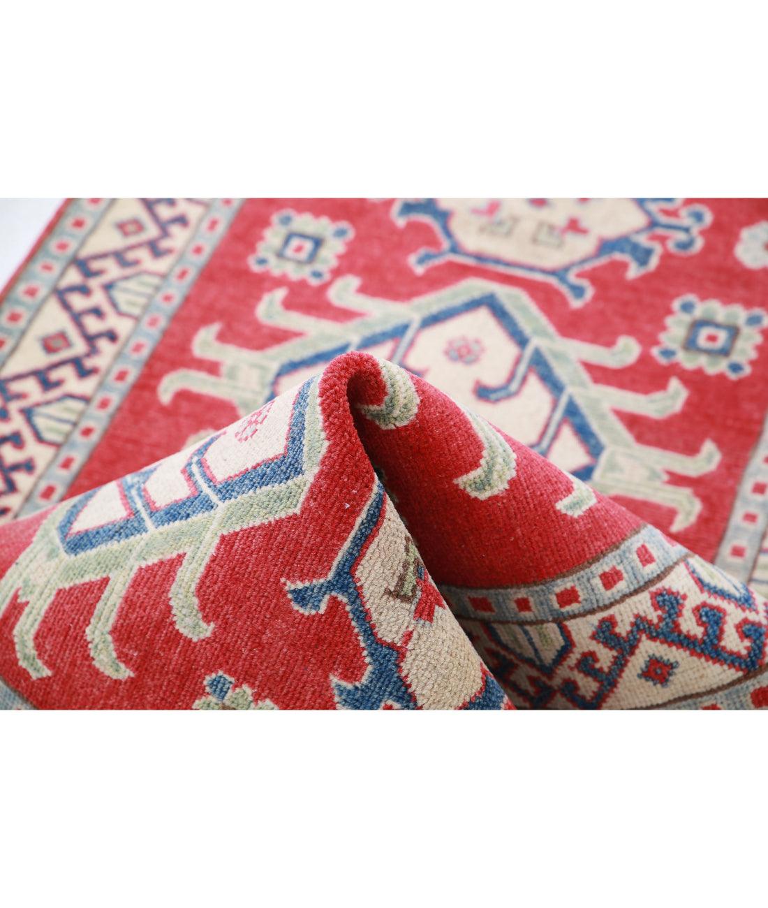 Hand Knotted Tribal Kazak Wool Rug - 2'8'' x 9'8'' 2'8'' x 9'8'' (80 X 290) / Red / Ivory