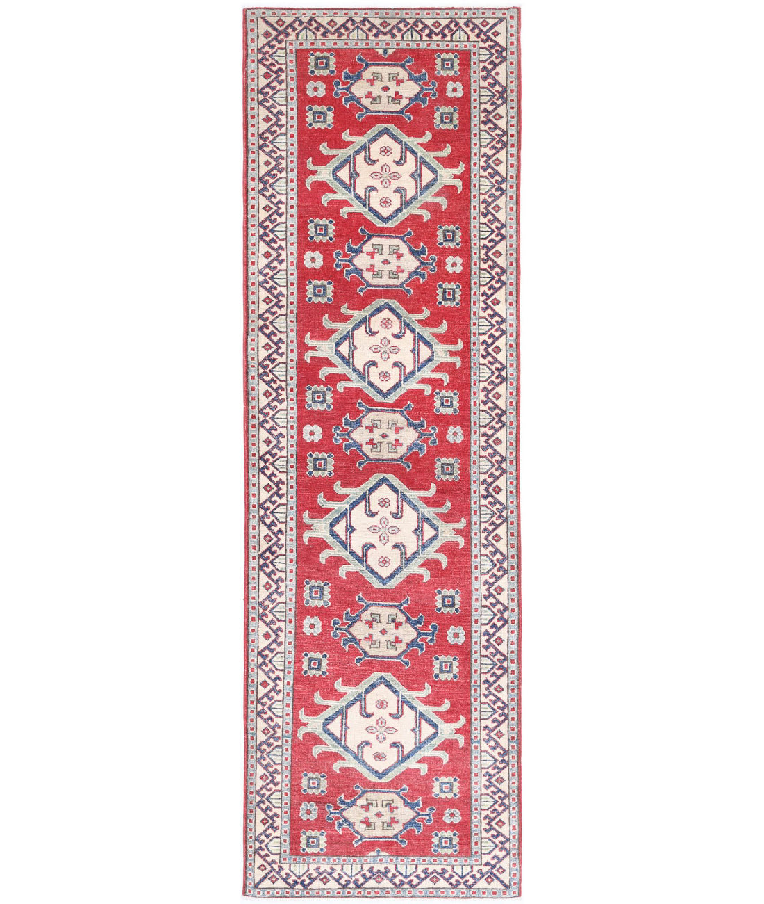 Hand Knotted Tribal Kazak Wool Rug - 2&#39;8&#39;&#39; x 9&#39;8&#39;&#39; 2&#39;8&#39;&#39; x 9&#39;8&#39;&#39; (80 X 290) / Red / Ivory