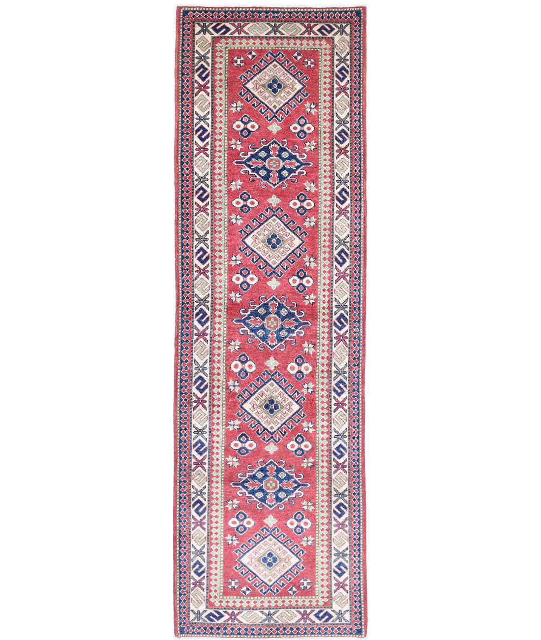 Hand Knotted Tribal Kazak Wool Rug - 2'8'' x 9'9'' 2'8'' x 9'9'' (80 X 293) / Red / Ivory