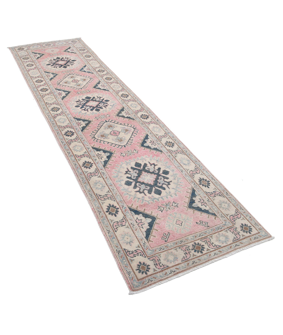 Hand Knotted Tribal Kazak Wool Rug - 2'5'' x 9'7'' 2'5'' x 9'7'' (73 X 288) / Red / Ivory