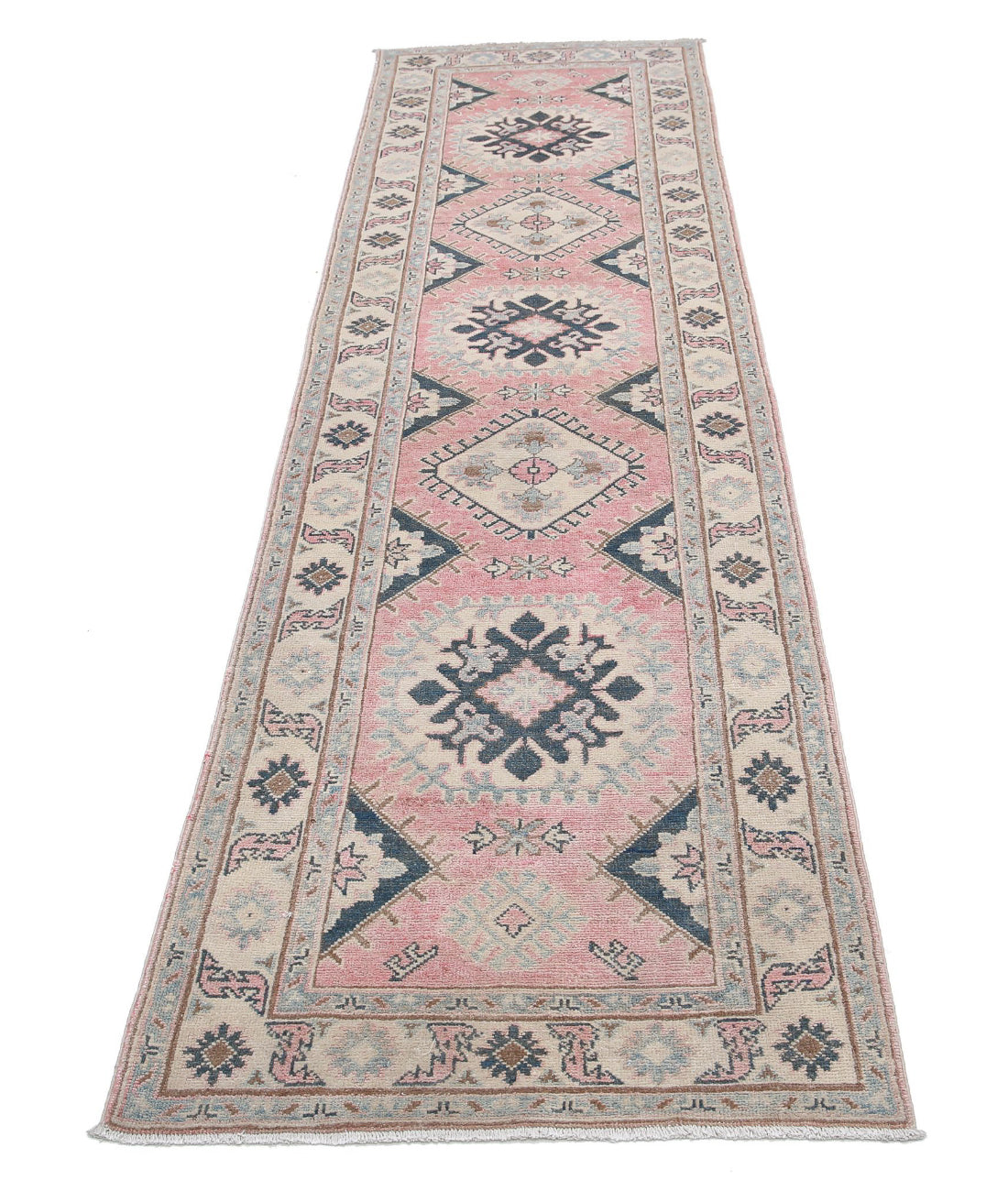 Hand Knotted Tribal Kazak Wool Rug - 2'5'' x 9'7'' 2'5'' x 9'7'' (73 X 288) / Red / Ivory