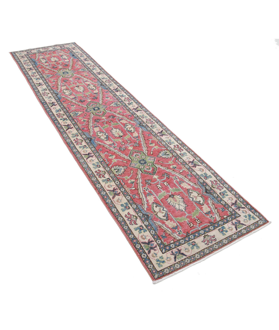 Hand Knotted Tribal Kazak Wool Rug - 2'5'' x 9'8'' 2'5'' x 9'8'' (73 X 290) / Red / Ivory