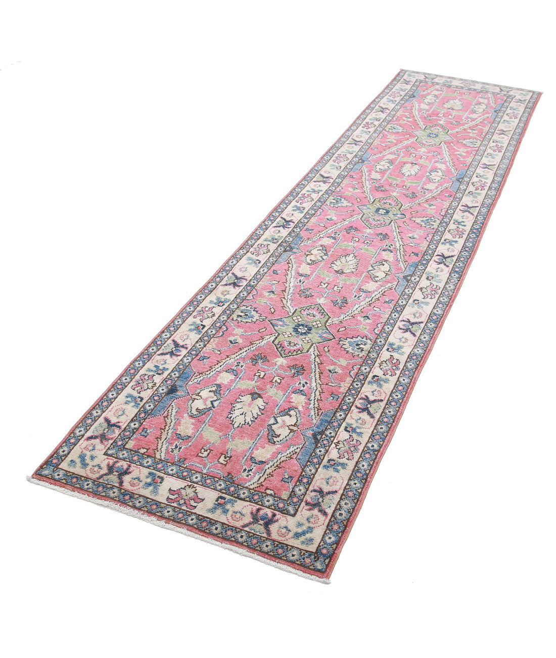 Hand Knotted Tribal Kazak Wool Rug - 2'5'' x 9'8'' 2'5'' x 9'8'' (73 X 290) / Red / Ivory