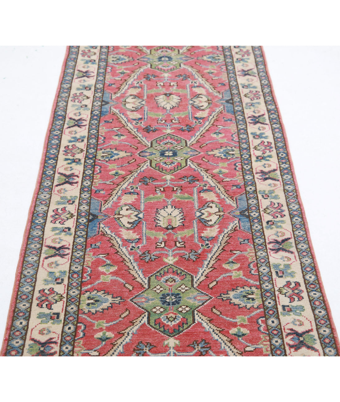 Hand Knotted Tribal Kazak Wool Rug - 2'5'' x 9'8'' 2'5'' x 9'8'' (73 X 290) / Red / Ivory