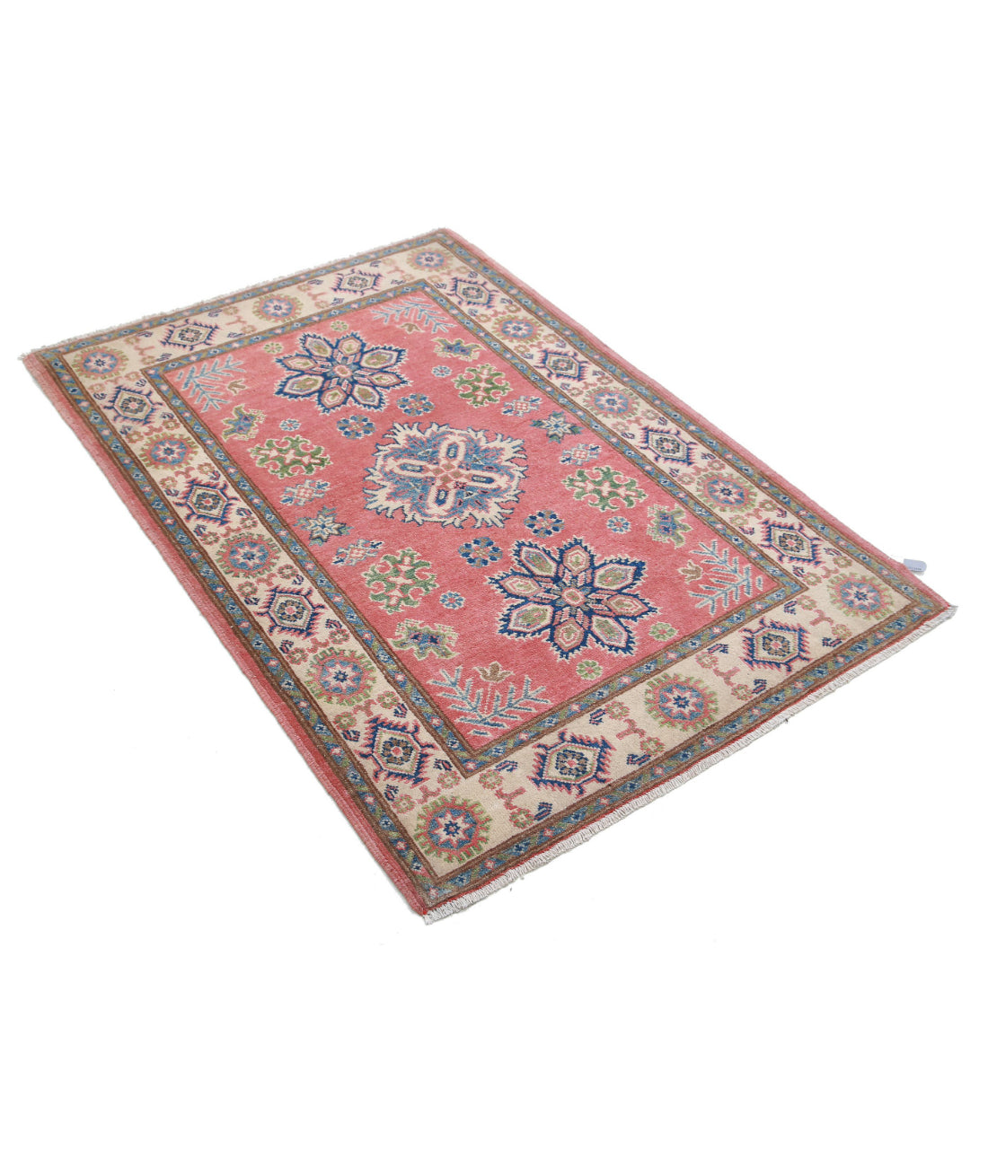 Hand Knotted Tribal Kazak Wool Rug - 3'3'' x 4'9'' 3'3'' x 4'9'' (98 X 143) / Red / Ivory