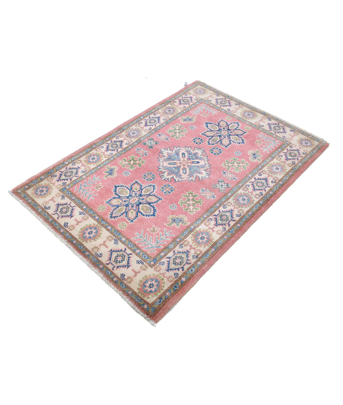 Hand Knotted Tribal Kazak Wool Rug - 3'3'' x 4'9'' 3'3'' x 4'9'' (98 X 143) / Red / Ivory