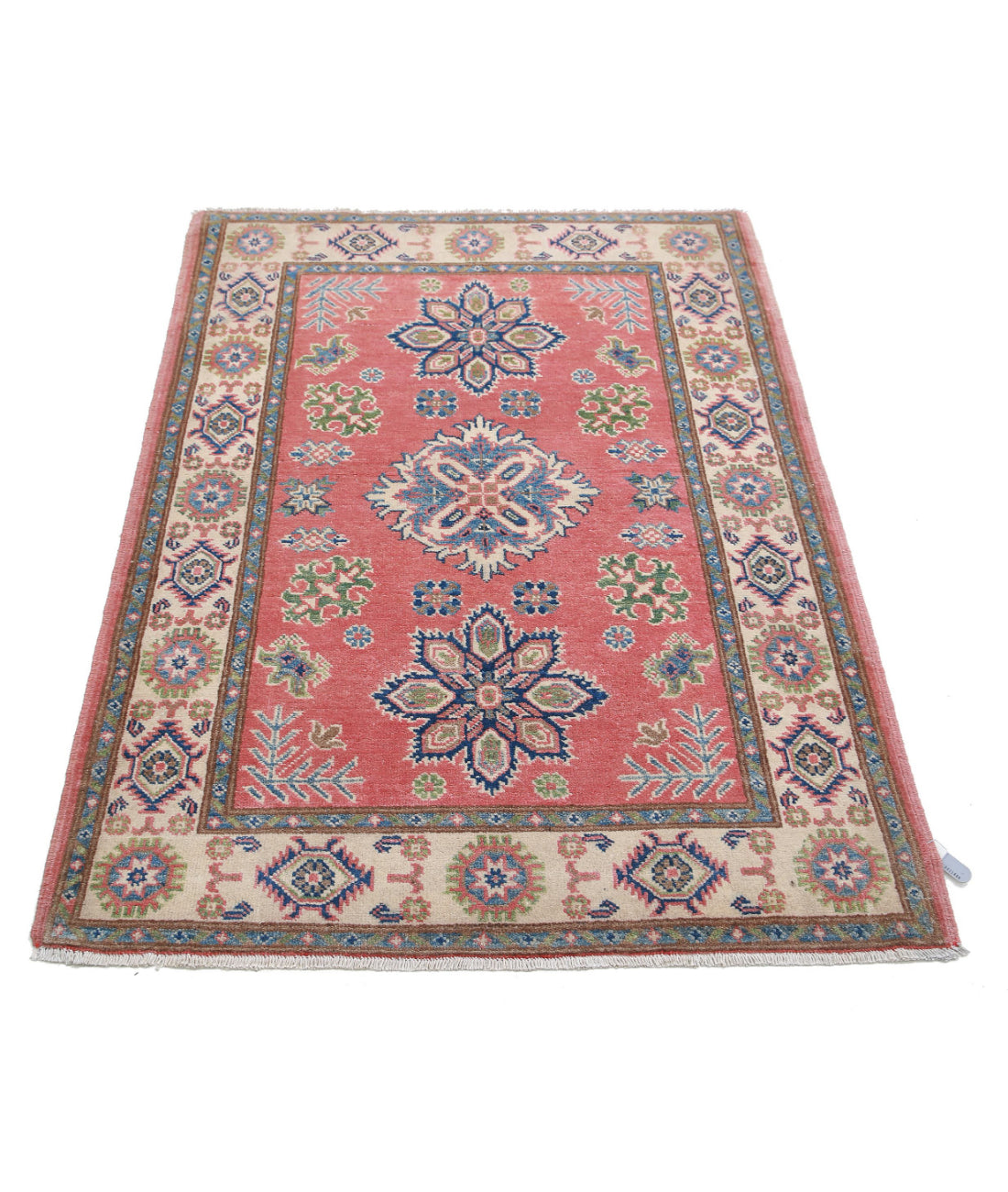 Hand Knotted Tribal Kazak Wool Rug - 3'3'' x 4'9'' 3'3'' x 4'9'' (98 X 143) / Red / Ivory