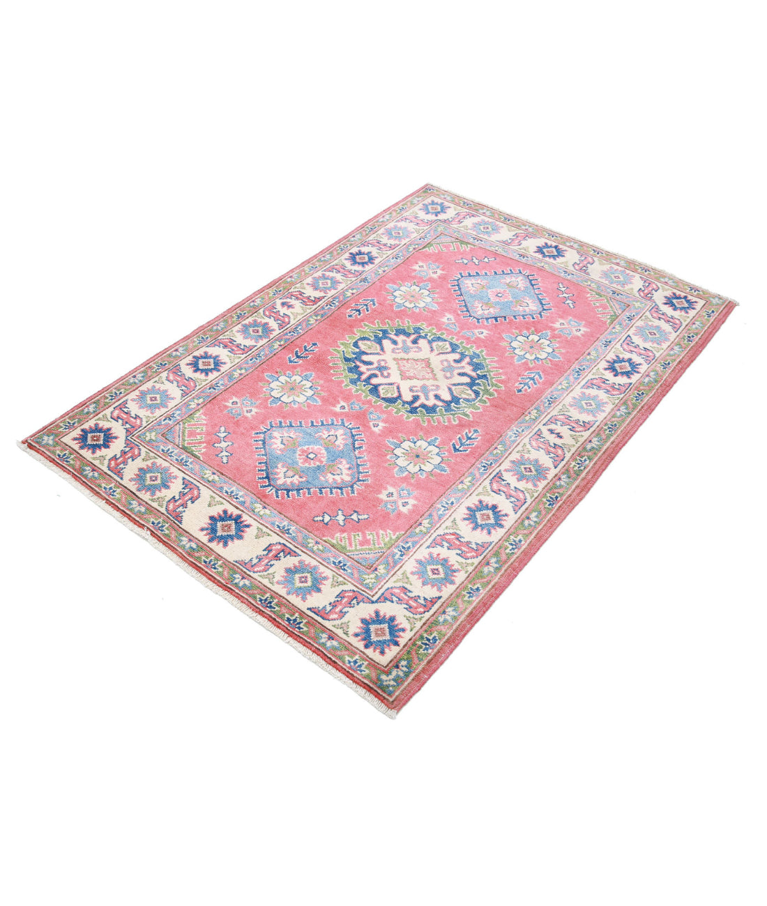 Hand Knotted Tribal Kazak Wool Rug - 3'3'' x 4'8'' 3'3'' x 4'8'' (98 X 140) / Red / Ivory