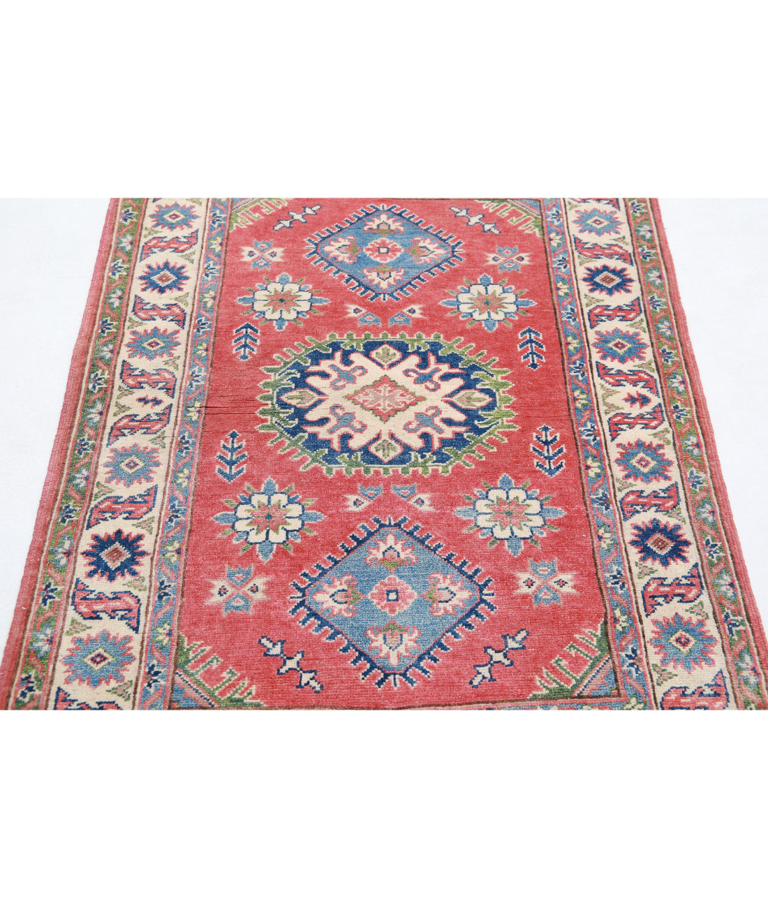 Hand Knotted Tribal Kazak Wool Rug - 3'3'' x 4'8'' 3'3'' x 4'8'' (98 X 140) / Red / Ivory