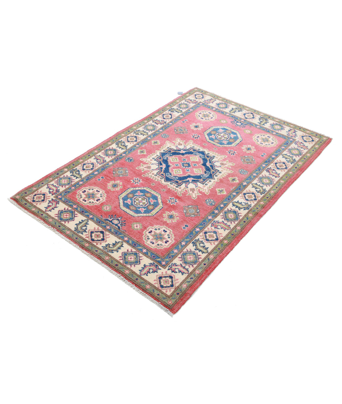 Hand Knotted Tribal Kazak Wool Rug - 3'3'' x 4'10'' 3'3'' x 4'10'' (98 X 145) / Red / Ivory