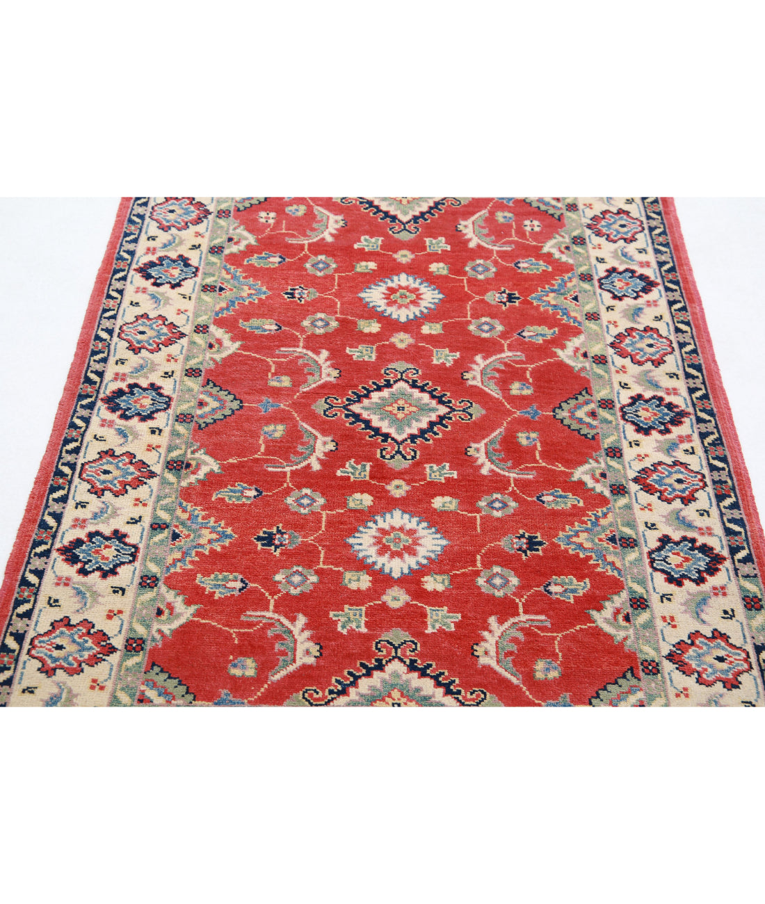 Hand Knotted Tribal Kazak Wool Rug - 3'2'' x 4'7'' 3'2'' x 4'7'' (95 X 138) / Red / Ivory